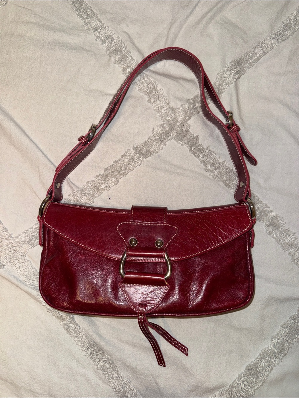Burgundy Genuine Leather Shoulder Bag